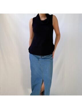 Bice Black Sleeveless Knit Cowl Neck Sweater Tank Top Size Large